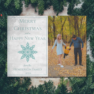 Teal Modern Snowflake Photo Holiday Card