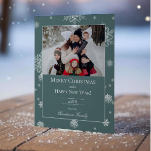 Teal Modern Snowflakes Flat Holiday Photo Card