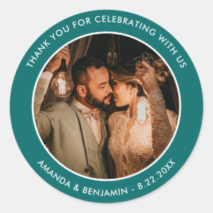 Teal Modern Thank You Photo Wedding Classic Round Sticker