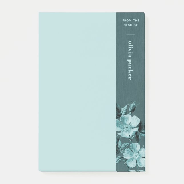 Teal Monochromatic Blooms Floral Post-It Notes (Front)