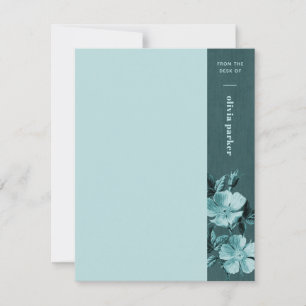Teal Monochromatic Blooms Floral Stationery Card
