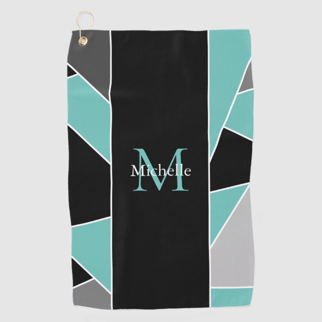 Teal Monogram Abstract Geometric Ladies Golf Towel (Front)