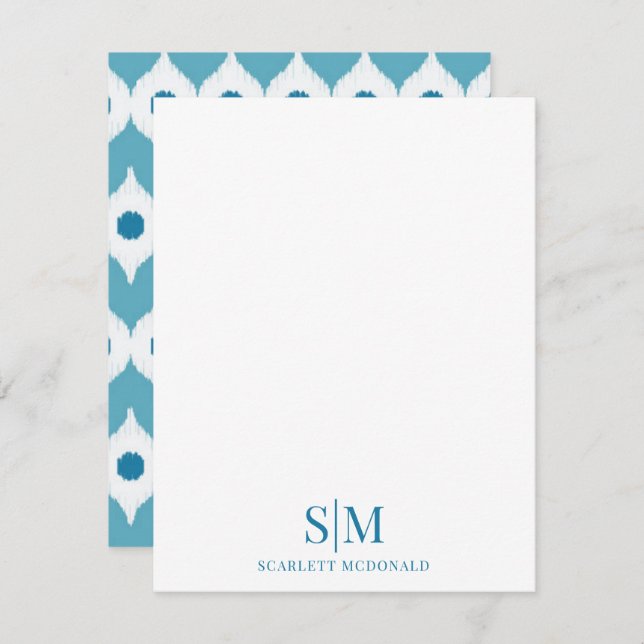 Teal Monogram Abstract Shapes Pattern Note Card (Front/Back)