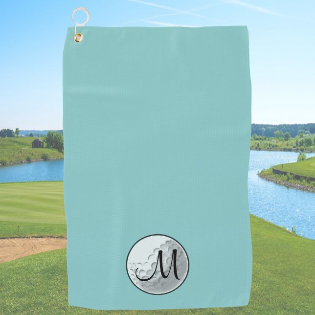 Teal monogram golf towel with custom initial (Creator Uploaded)