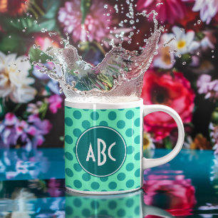 Teal Monogram Green Polka Dot Coffee Mug