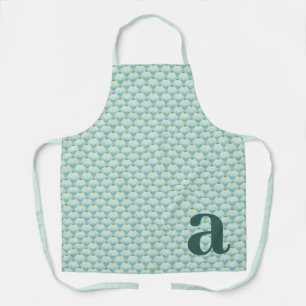 Teal Monogram Initial Daisies Floral Pattern Apron