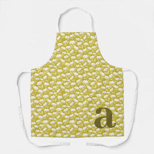 Teal Monogram Initial Daisies Floral Pattern Apron