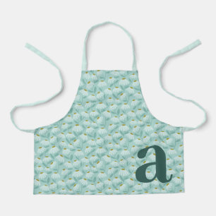 Teal Monogram Initial Daisies Floral Pattern Apron