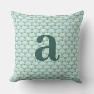 Teal Monogram Initial Daisies Floral Pattern Cushion