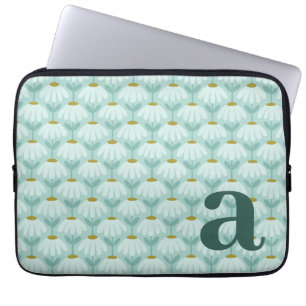 Teal Monogram Initial Daisies Floral Pattern Laptop Sleeve