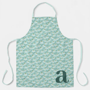 Teal Monogram Initials Daisies Floral Pattern Apron