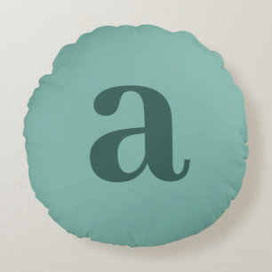 Teal Monogram Letter Initial Minimalist Round Cushion