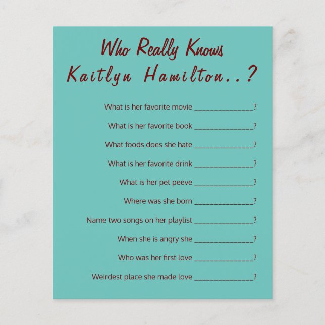 Teal Monogram 💍 Modern Bridal Shower Game   (Front)