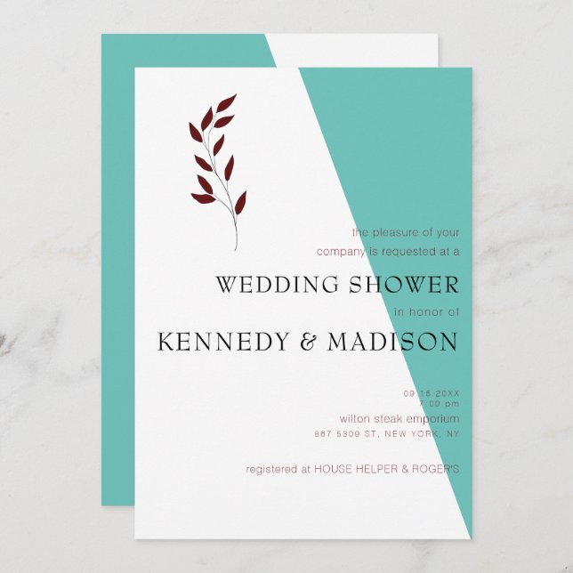 Teal Monogram 💍 Modern Geometric Bridal Shower  Invitation (Front/Back)