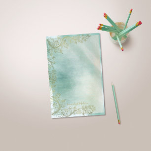 Teal Monogram Ornamental Lined Stationery