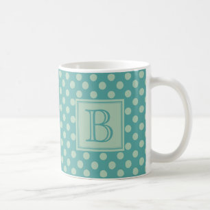 Teal Monogram Polka Dot Pattern Coffee Mug
