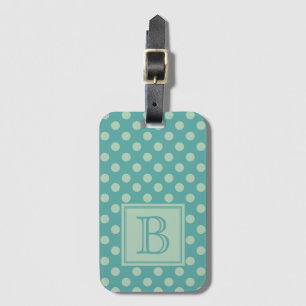 Teal Monogram Polka Dot Pattern Luggage Tag