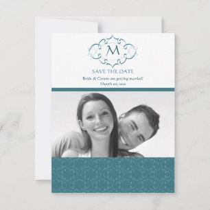 Teal Monogram Save the Date Photo Cards