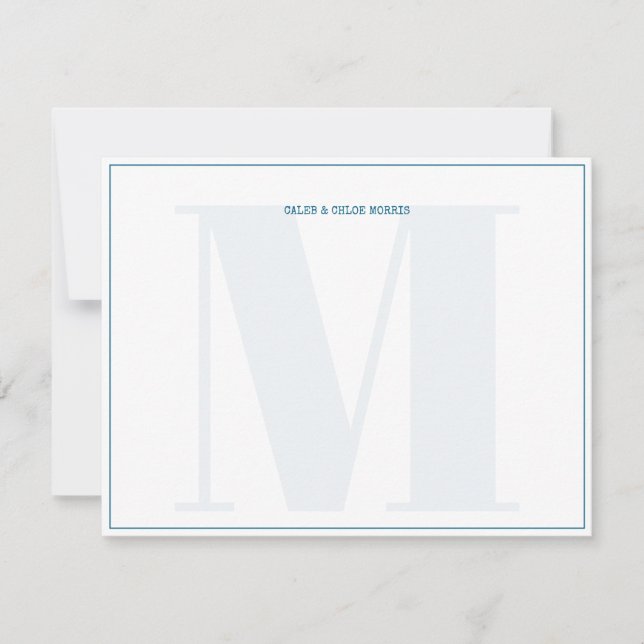 Teal Monogram Typewriter Couple Wedding Custom Card (Front)