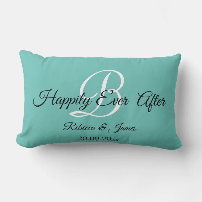 Teal  Monogrammed Happily Ever After Lumbar Cushion (Front)