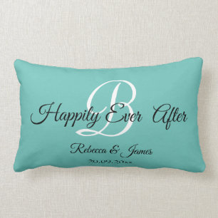 Teal Monogrammed Happily Ever After Lumbar Cushion