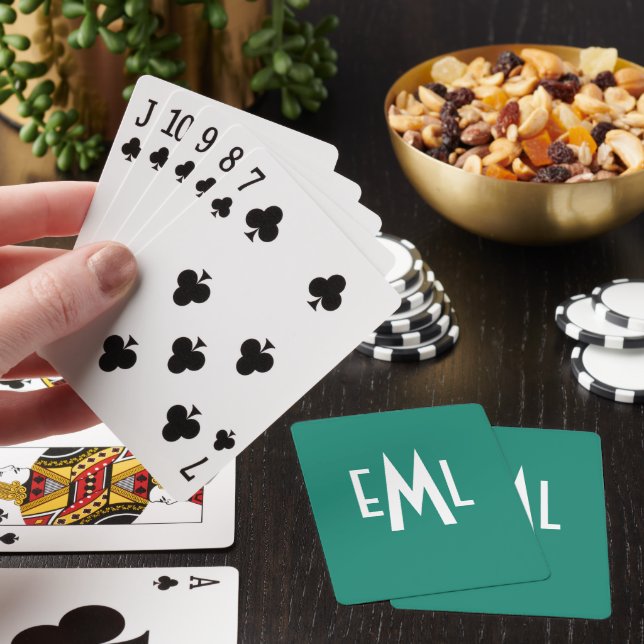Teal Monogrammed Playing Cards For Bridge Players (In Situ)