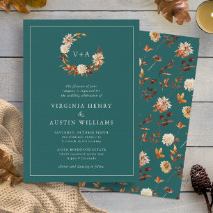 Teal Monogrammed Wedding Invitation