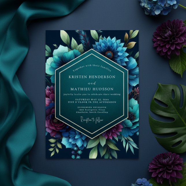 Teal Moody Bloom Wedding Invitation (Creator Uploaded)