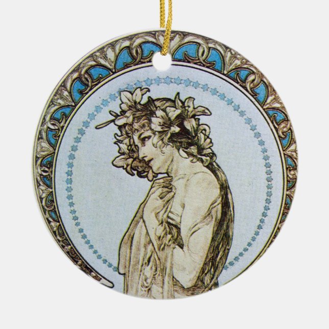 Teal Moon Goddess Ceramic Tree Decoration (Front)