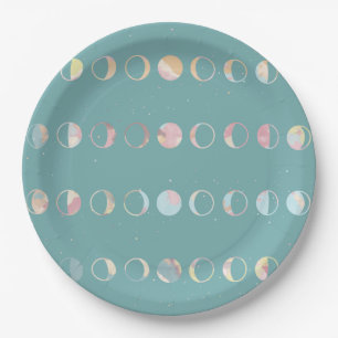 Teal Moon Phases  Paper Plate