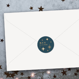 Teal Moon & Stars Celestial Wedding Sticker