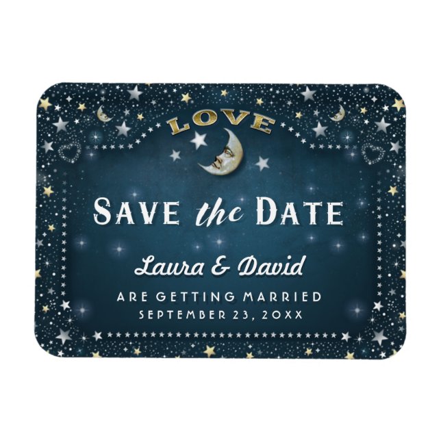 Teal Moon & Stars Save the Date Magnet (Horizontal)