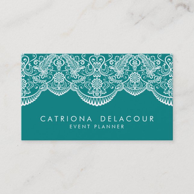 Teal Moroccan Lace Pattern Business Card (Front)
