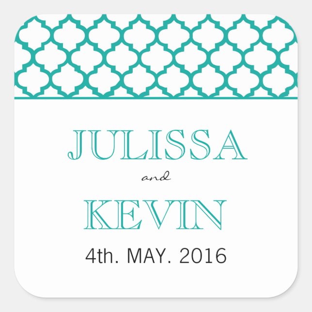 Teal Moroccan Pattern Wedding Sticker (Front)