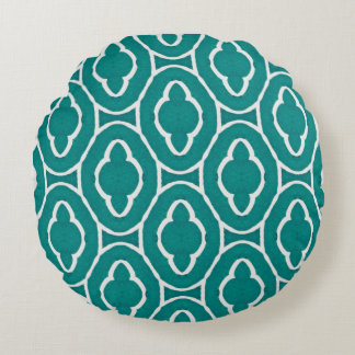  Teal Moroccan Trellis Pattern Round Cushion