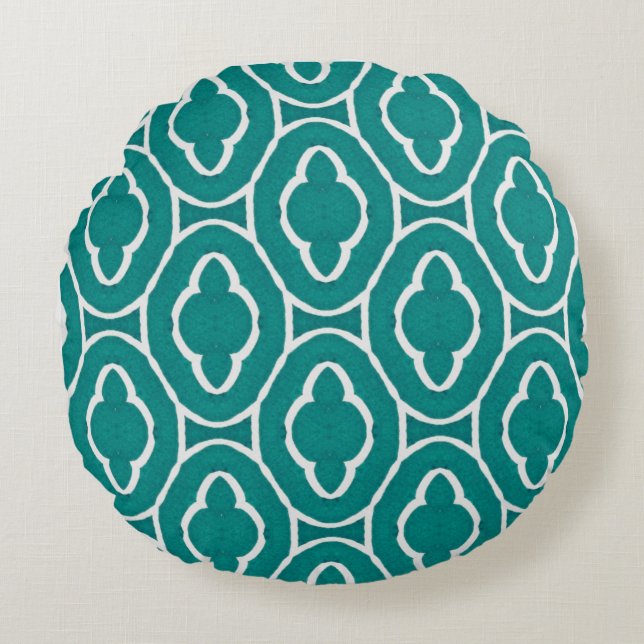  Teal Moroccan Trellis Pattern Round Cushion (Front)