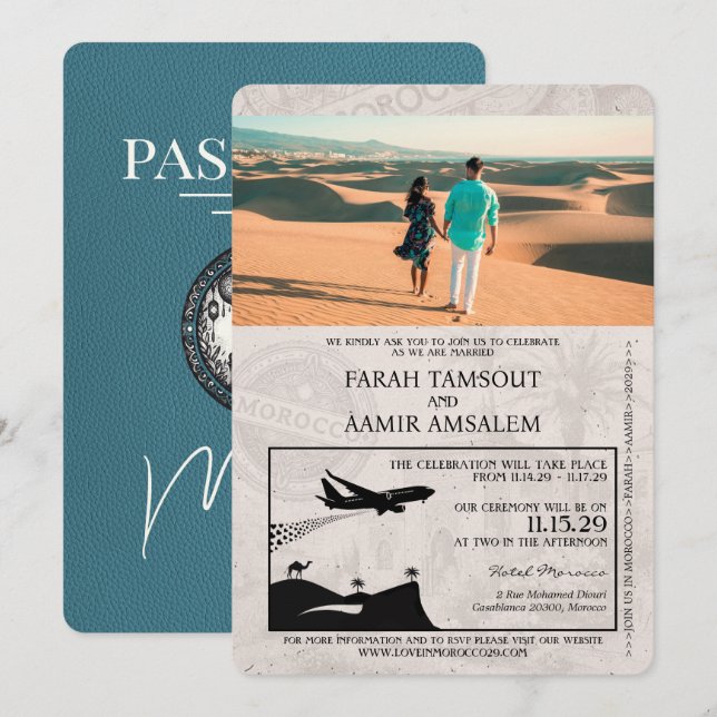 Teal Morocco Passport Wedding Invitation (Front/Back)