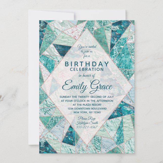 Teal Mosaic Marble Birthday Party Invitation (Front)
