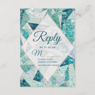 Teal Mosaic Marble Triangles Modern Wedding RSVP
