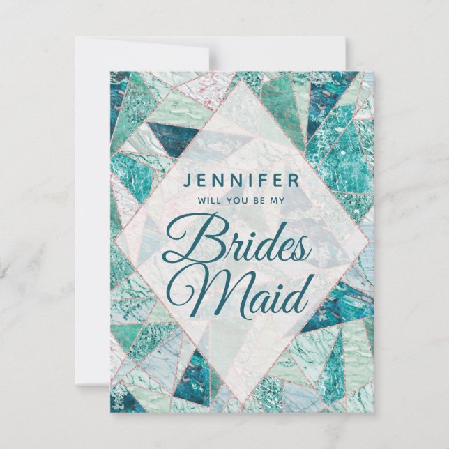 Teal Mosaic Marble Will You Be My Bridesmaid Invitation (Front)