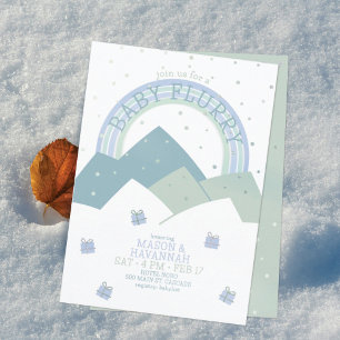Teal Mountain Snow Flurry Baby Shower Invitation