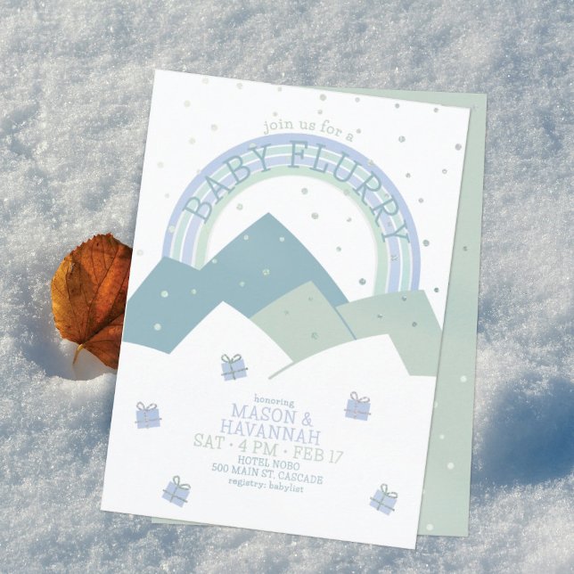 Teal Mountain Snow Flurry Baby Shower Invitation (Creator Uploaded)