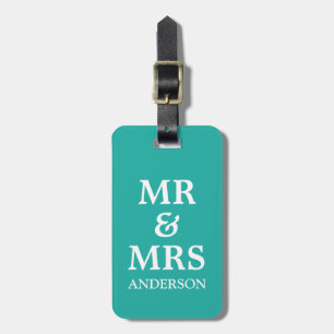 Teal Mr & Mrs Wedding Honeymoon Travel Luggage Tag