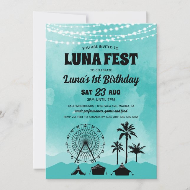 Teal Music Festival Birthday Invitation (Front)