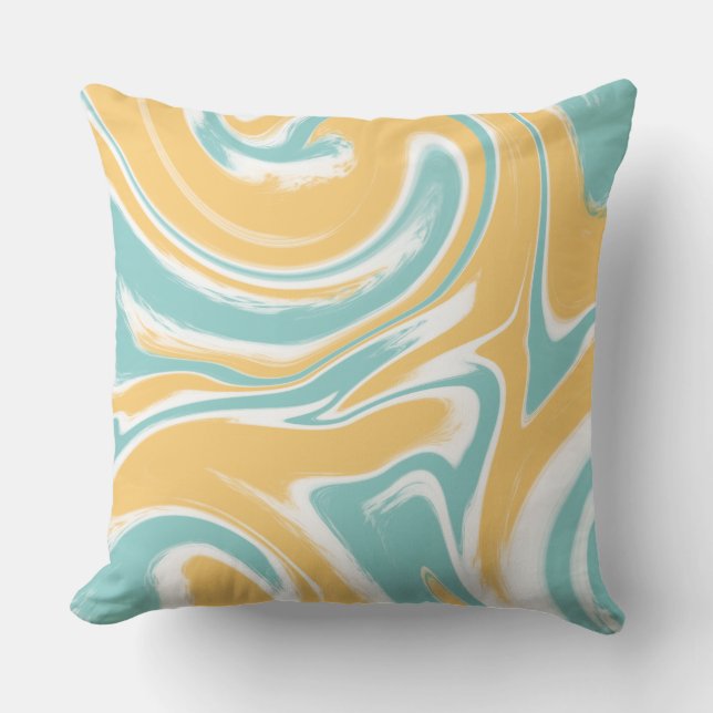 Teal Mustard Swirl Art decor Cushion (Front)