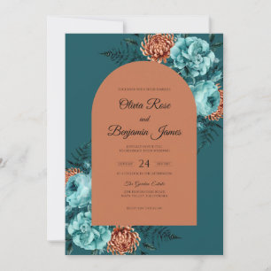 Teal Muted Terracotta Bloom Wedding Invitation