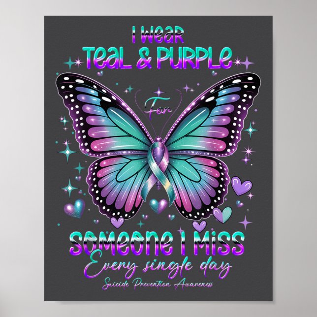 Teal N Purple Butterfly Suicide Prevention Awarene Poster (Front)