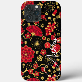 Teal Name Modern Floral Shadow iPhone 13 Pro Max Case