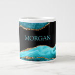 Teal Name on Black, Gold & Teal Agate Large Coffee Mug<br><div class="desc">Personalise your Name In Teal on Black,  Gold & Teal Agate. Click “Edit” to change colours and type styles.</div>