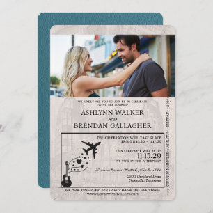 Teal Nashville Passport Wedding Invitation